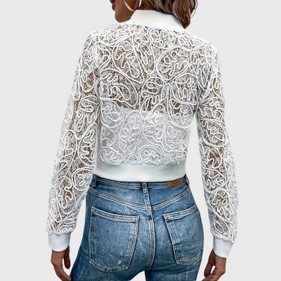 Elegante Giacca Corta In Pizzo Con zip