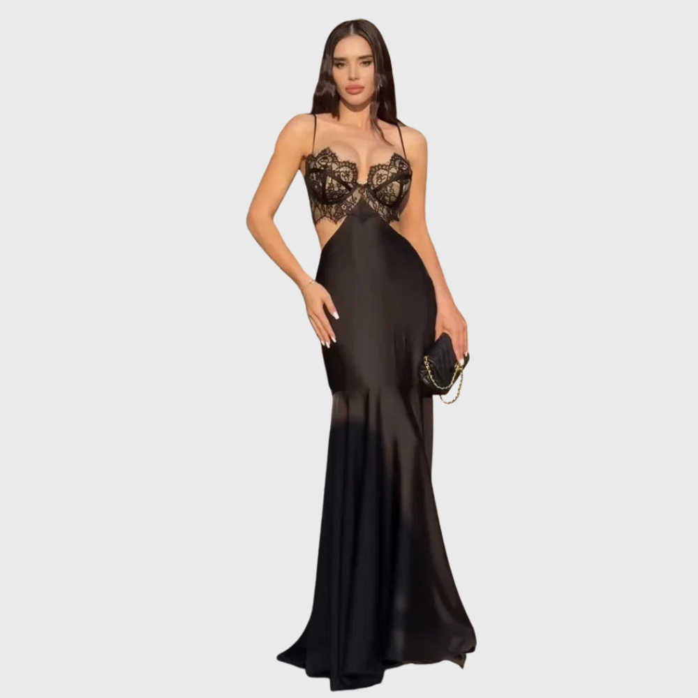 Abito da sera a sirena con cutout in pizzo