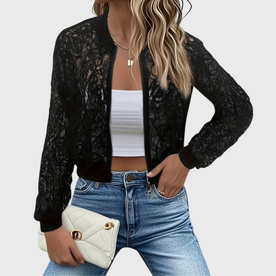 Elegante Giacca Corta In Pizzo Con zip
