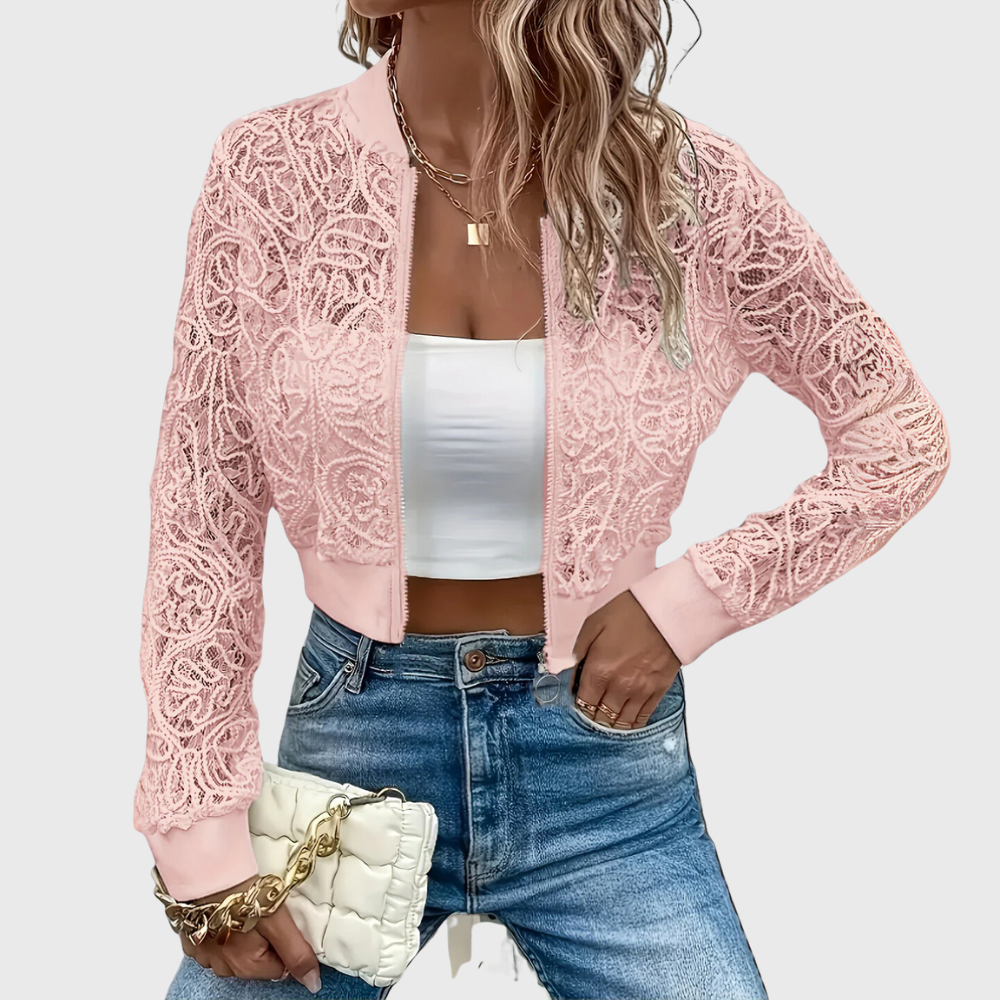 Elegante Giacca Corta In Pizzo Con zip