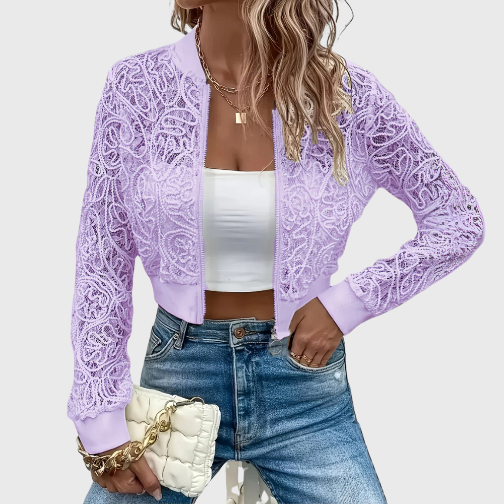 Elegante Giacca Corta In Pizzo Con zip