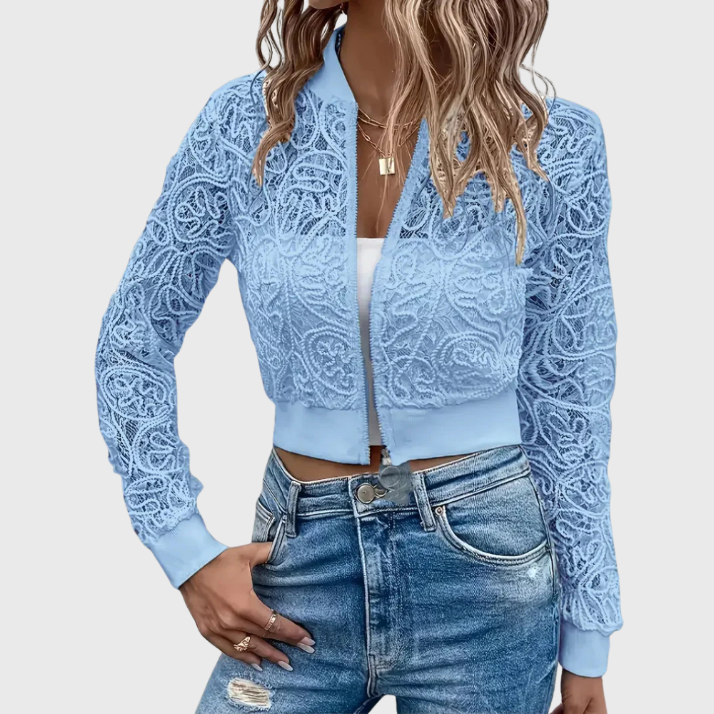 Elegante Giacca Corta In Pizzo Con zip