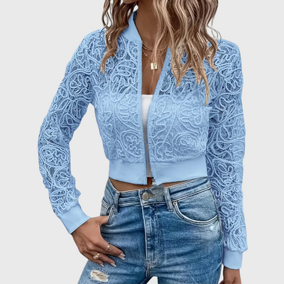 Elegante Giacca Corta In Pizzo Con zip