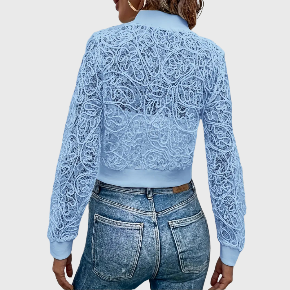 Elegante Giacca Corta In Pizzo Con zip