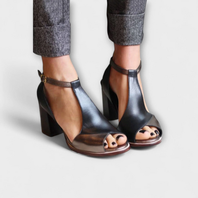Anyao™ Eleganti Sandali con Tacco e Punta Aperta in Patchwork Nero – Perfetti per Ogni Occasione