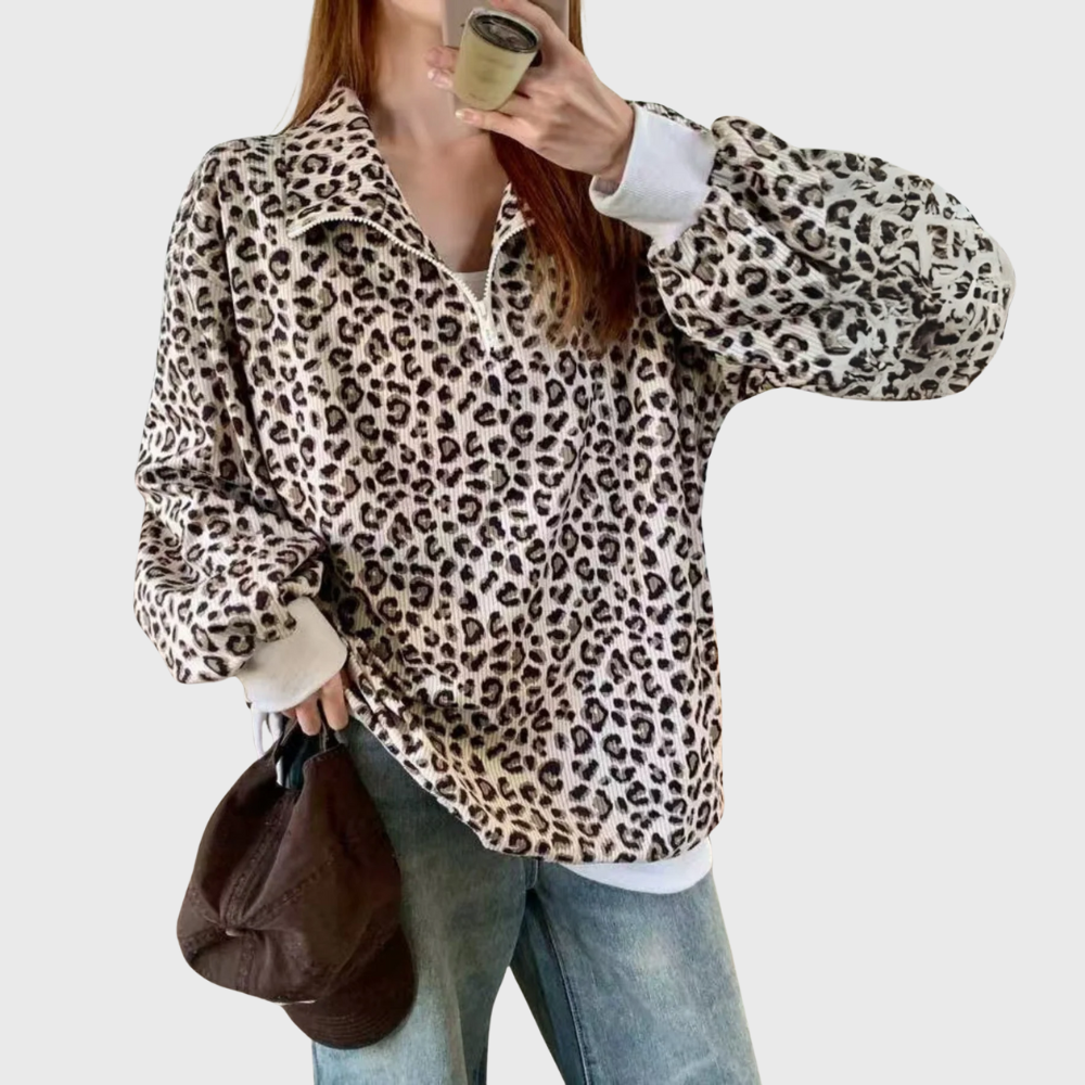 Felpa con stampa leopardata