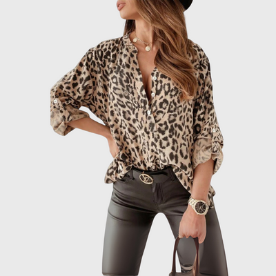Blusa alla moda con stampa leopardata