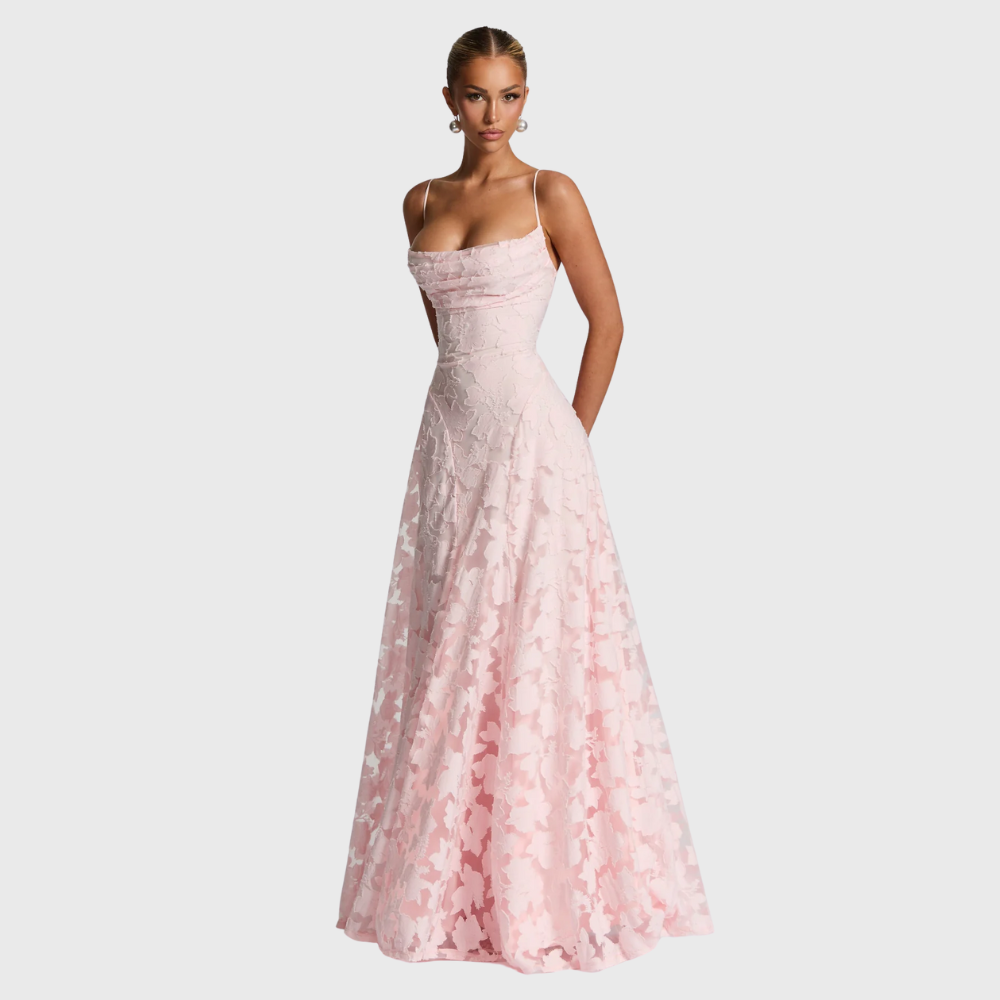 Maxi dress con corsetto in pizzo