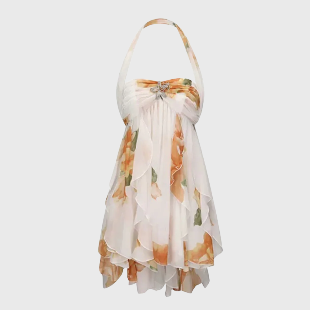 Miniabito in chiffon con stampa floreale