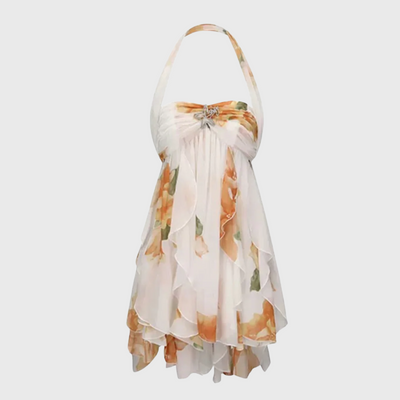Miniabito in chiffon con stampa floreale