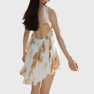 Miniabito in chiffon con stampa floreale