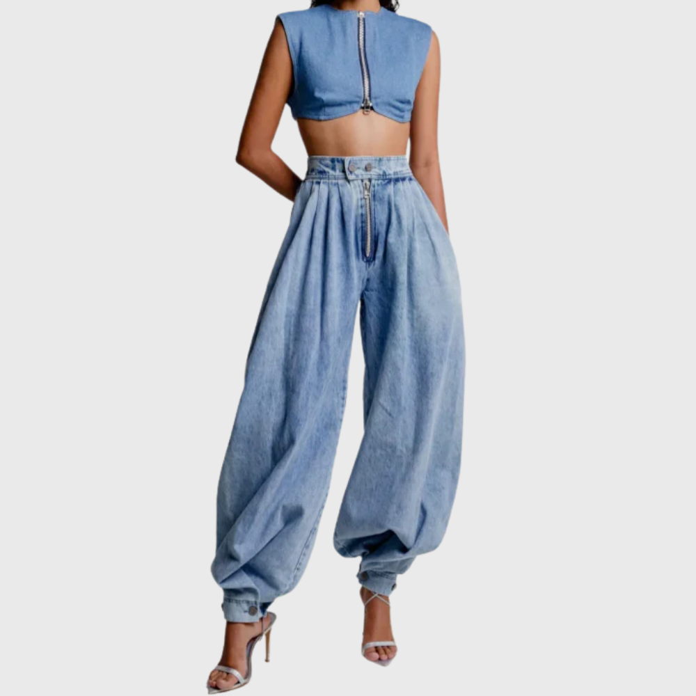 Jeans a vita alta con taglio a palloncino