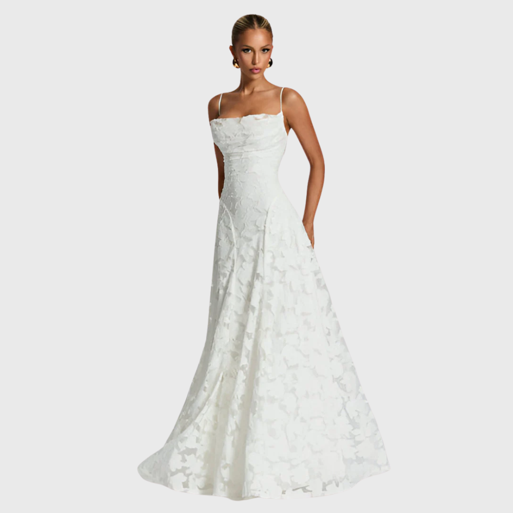 Maxi dress con corsetto in pizzo