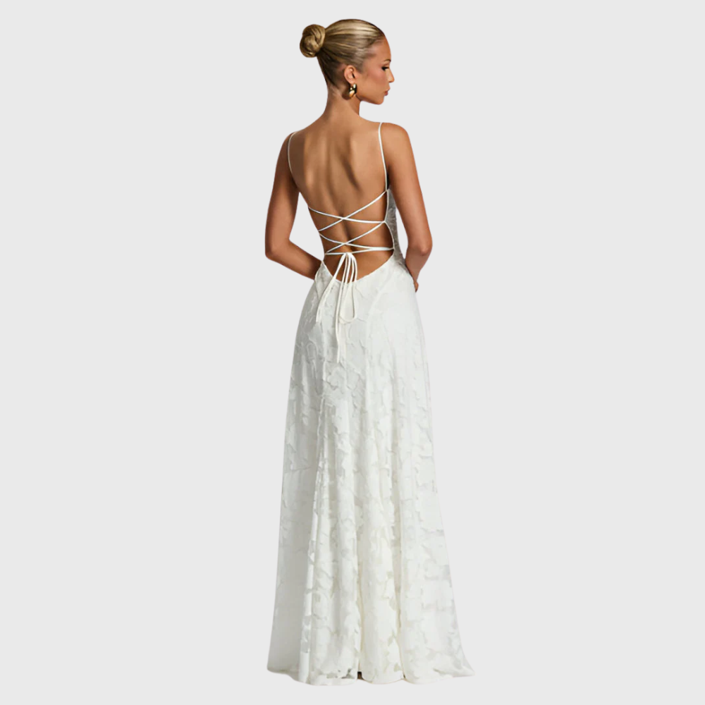 Maxi dress con corsetto in pizzo