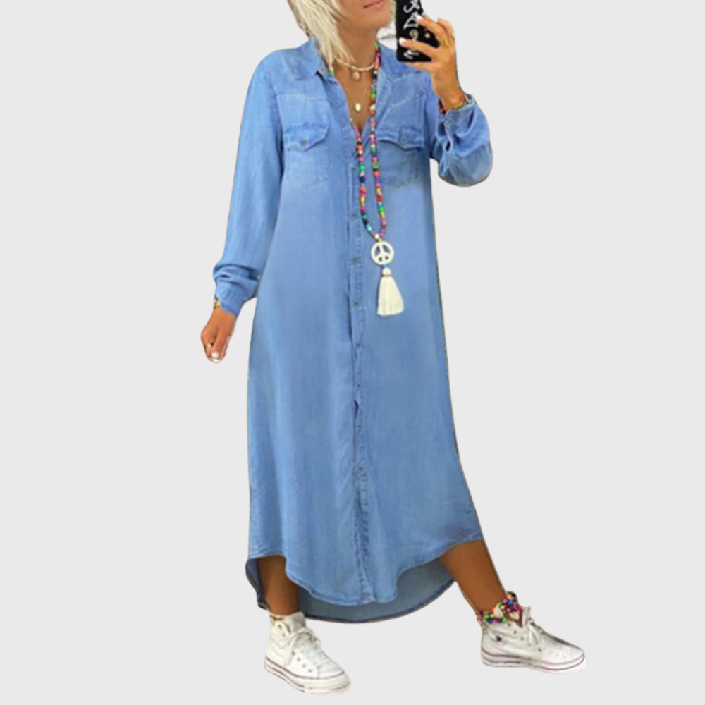 Maxi abito in denim a maniche lunghe