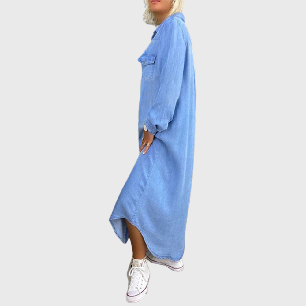 Maxi abito in denim a maniche lunghe