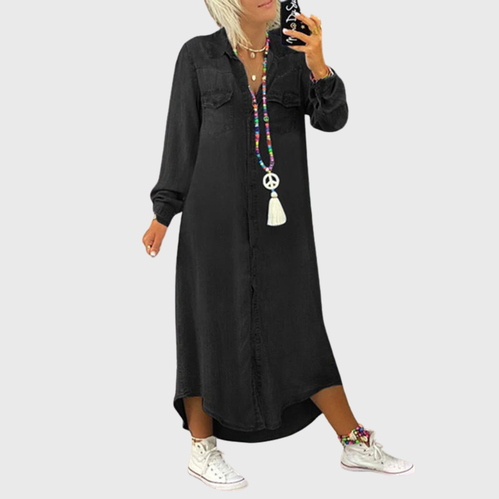 Maxi abito in denim a maniche lunghe