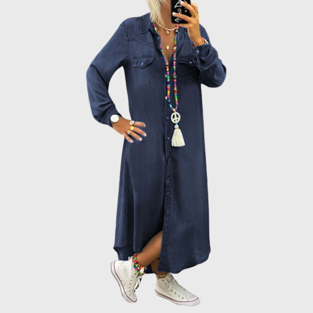 Maxi abito in denim a maniche lunghe
