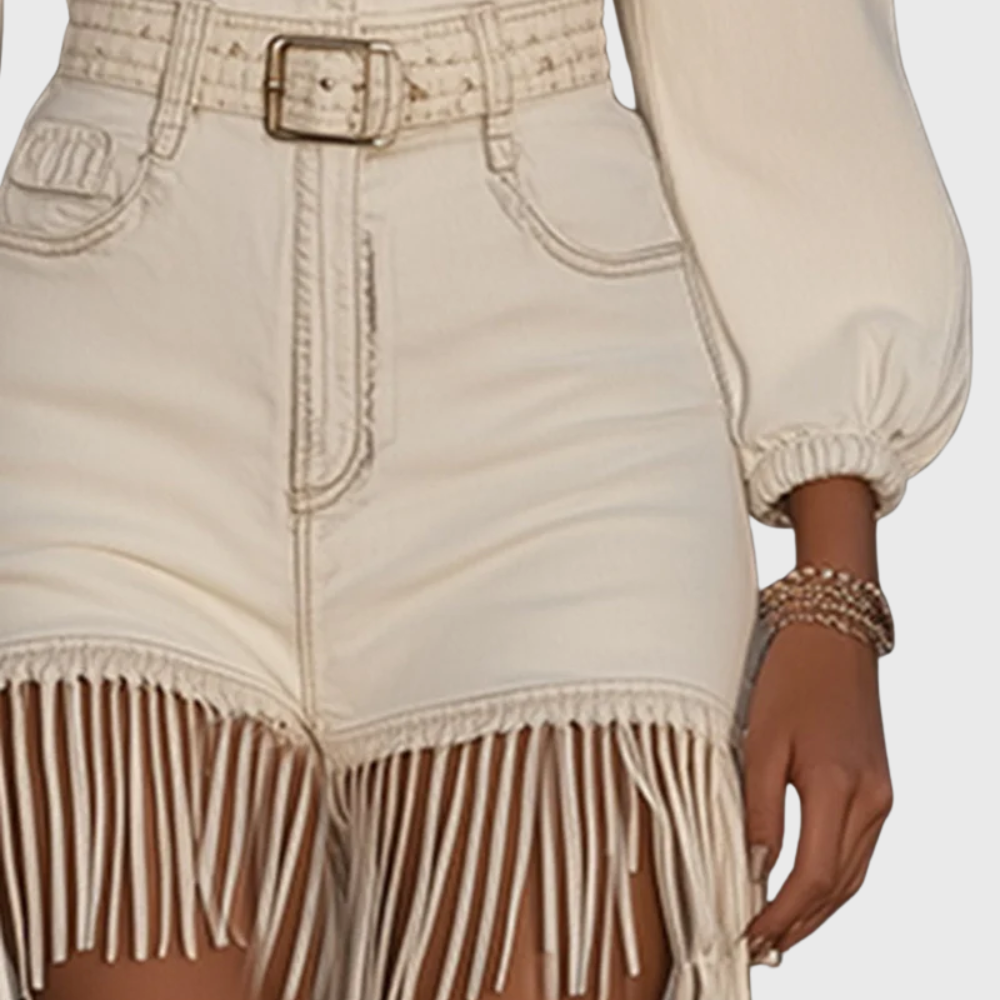 Miniabito in jeans con frange