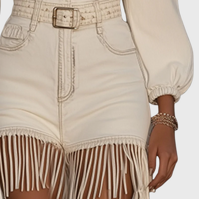 Miniabito in jeans con frange