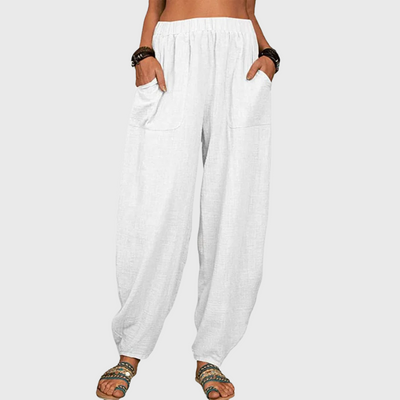 Pantaloni harem casual in cotone e lino