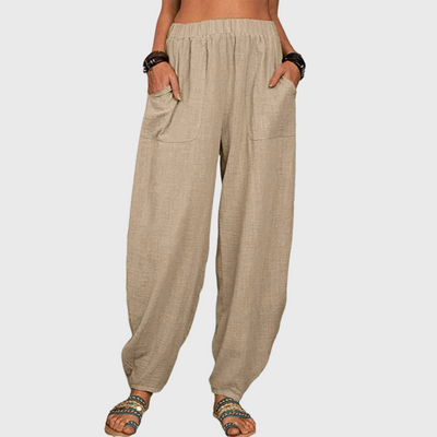 Pantaloni harem casual in cotone e lino