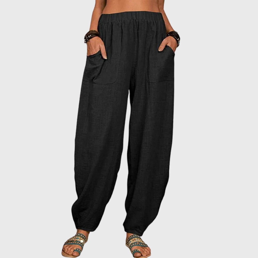 Pantaloni harem casual in cotone e lino