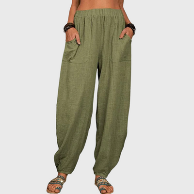 Pantaloni harem casual in cotone e lino