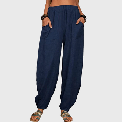 Pantaloni harem casual in cotone e lino
