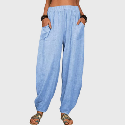 Pantaloni harem casual in cotone e lino