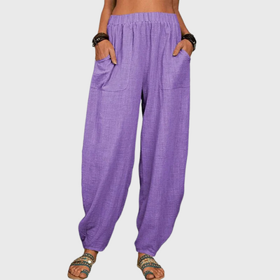 Pantaloni harem casual in cotone e lino
