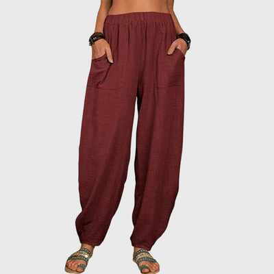 Pantaloni harem casual in cotone e lino