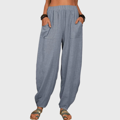 Pantaloni harem casual in cotone e lino