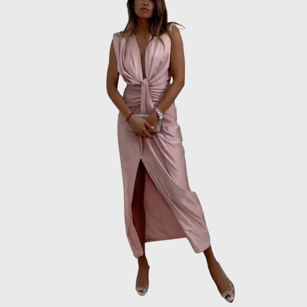Abito midi classico con spacco drappeggiato e arricciato