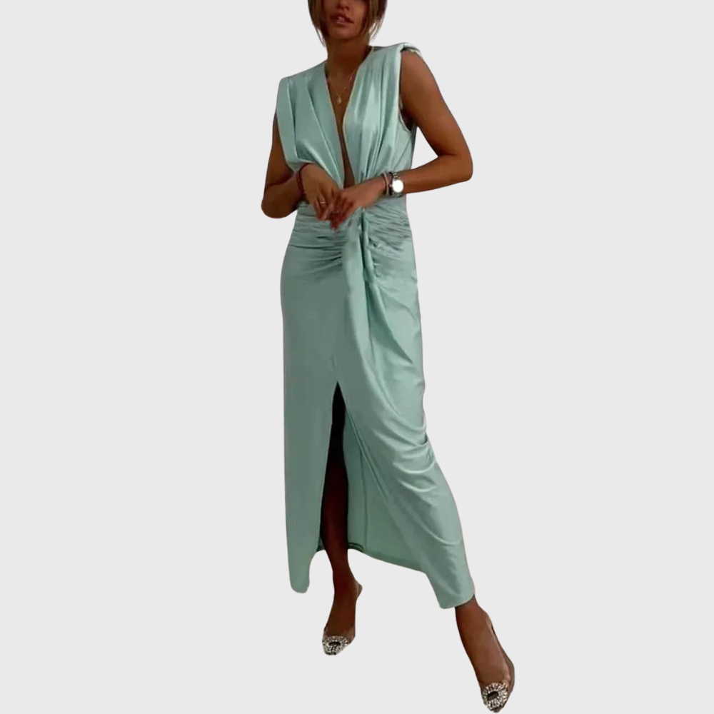 Abito midi classico con spacco drappeggiato e arricciato