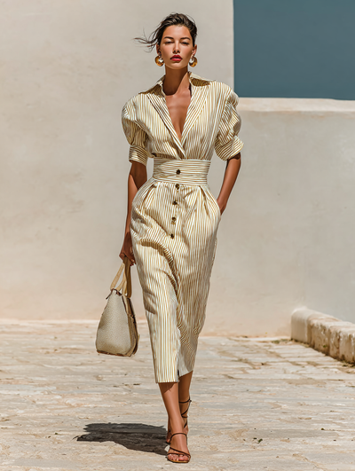 Abito midi a righe con colletto