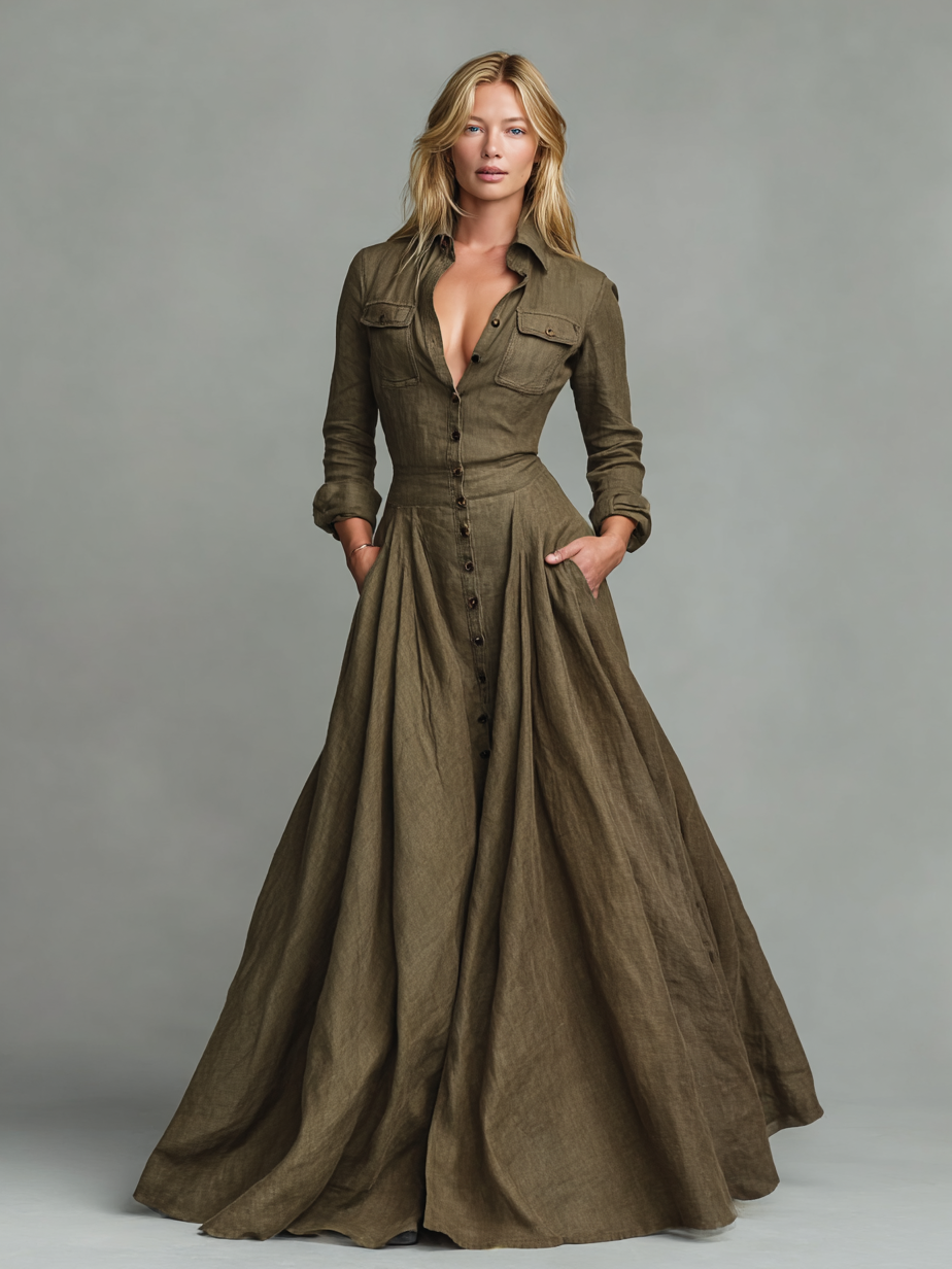 Abito Maxi in Cotone e Lino Vintage da Donna