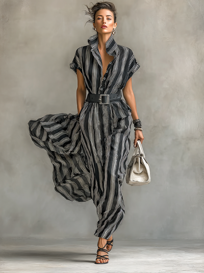 Abito lungo in chiffon a righe stampato