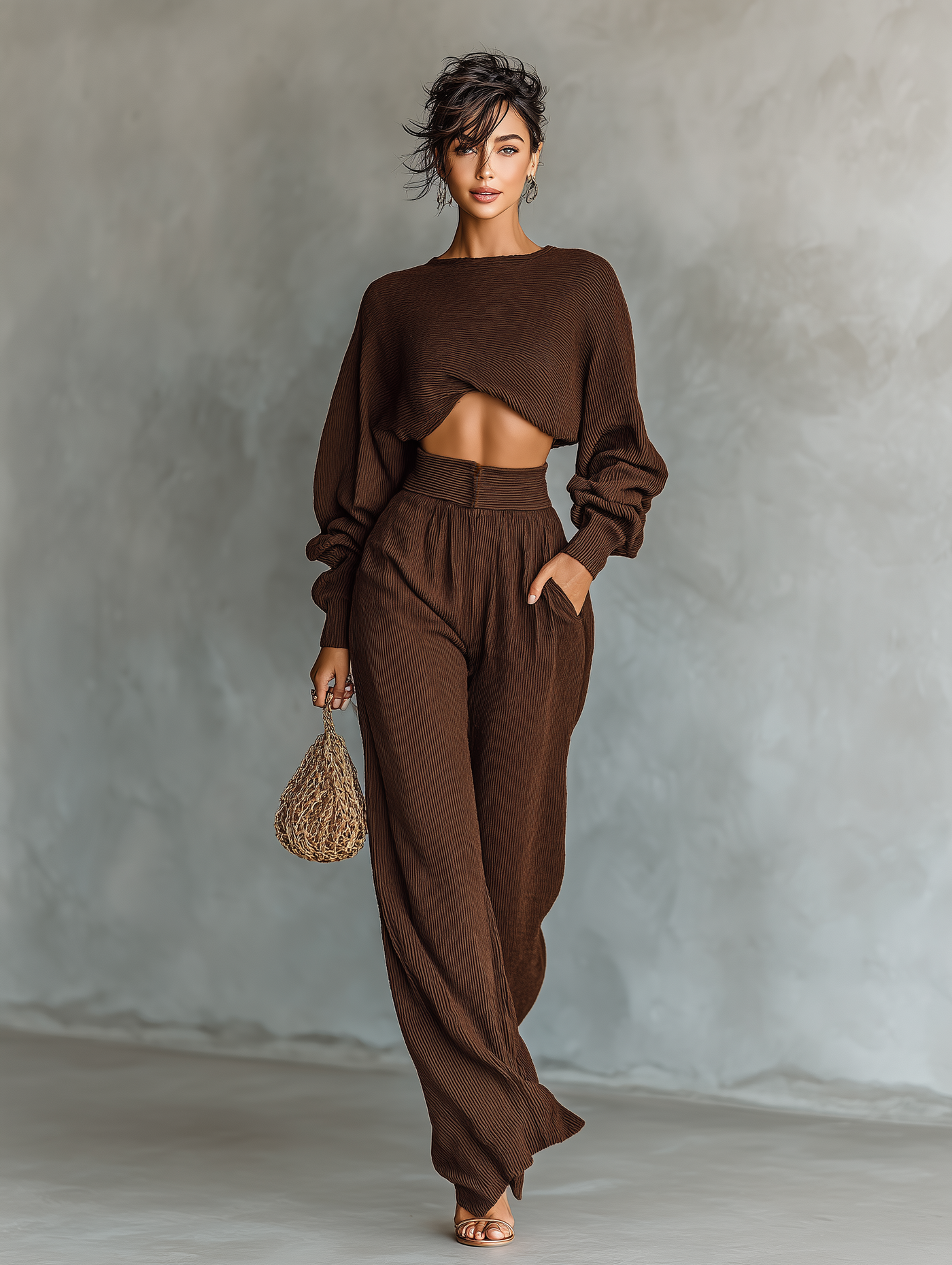 Set Maglione Corto e Pantaloni Donna