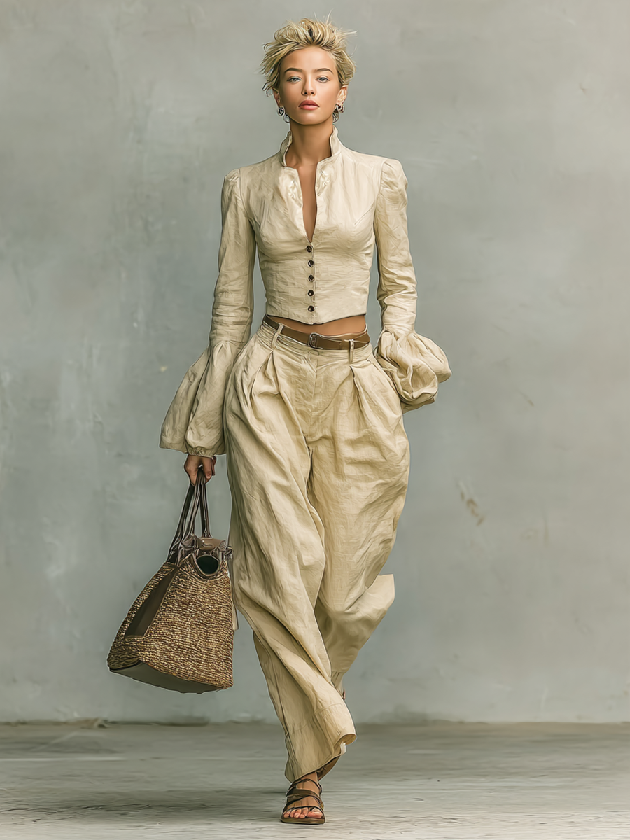 Set di Due Pezzi con Camicia a Collo Alzato