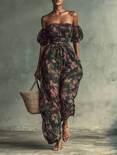 Tuta corta in chiffon floreale