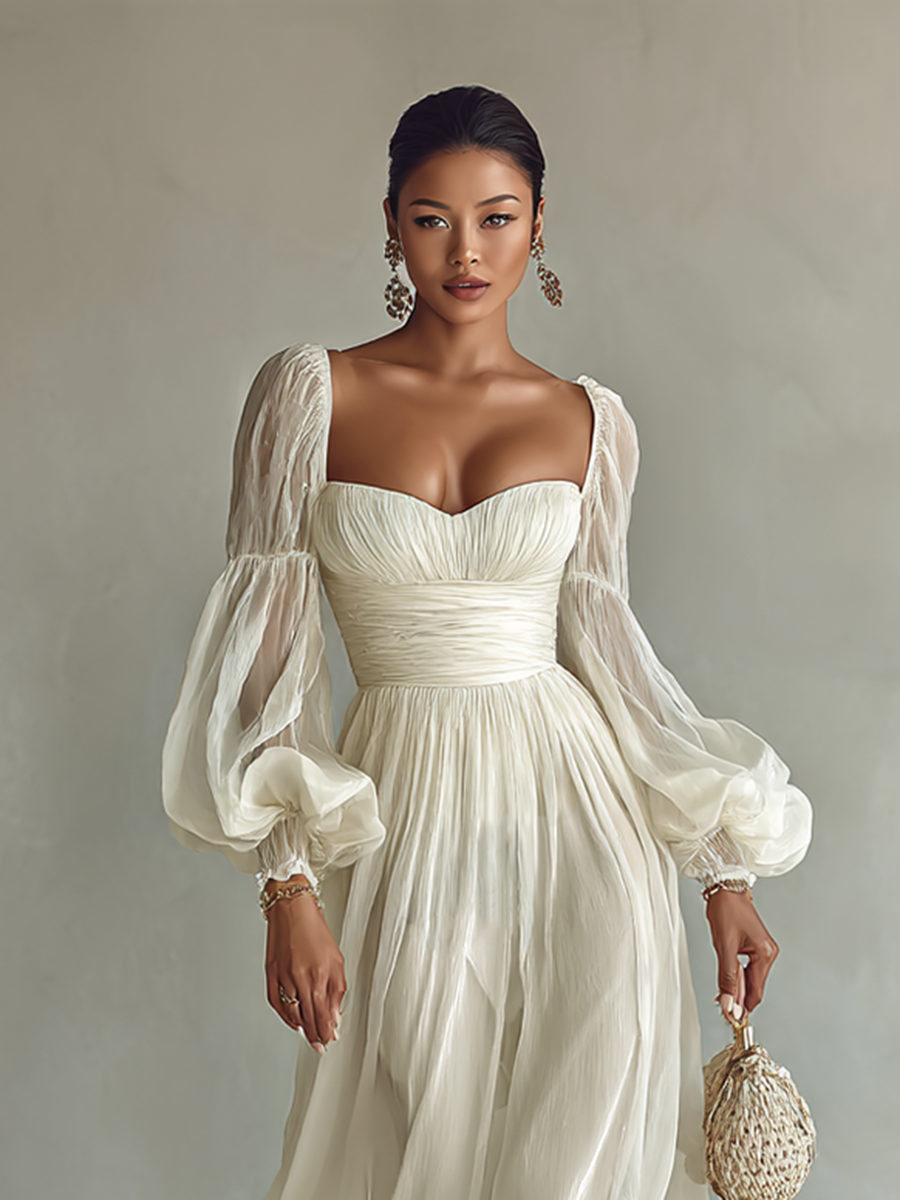 Abito Maxi Lungo da Donna con Scollo Quadrato