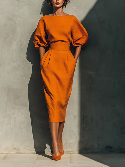 Set di Gonna Midi Vibrante in Cotone Arancione