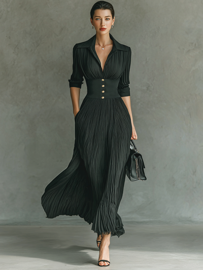 Abito lungo maxi con collo con revers