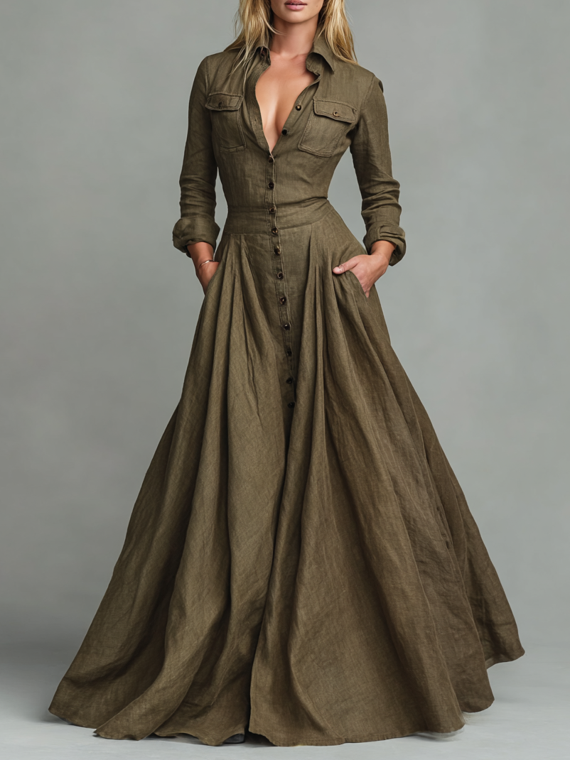 Abito Maxi in Cotone e Lino Vintage da Donna
