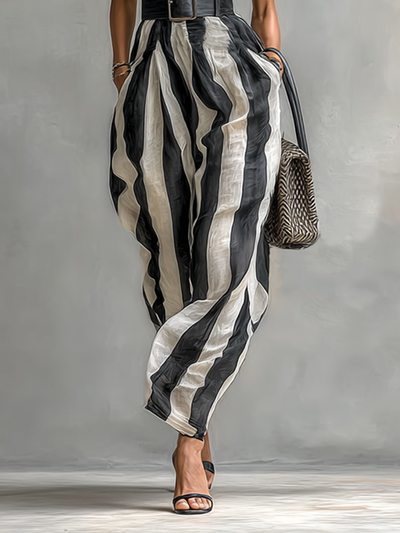 Abito Maxi in Chiffon con Collo Alto e Maniche Corte per Donna
