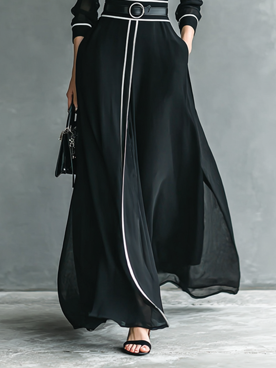Abito Maxi in Chiffon con Collo Alto