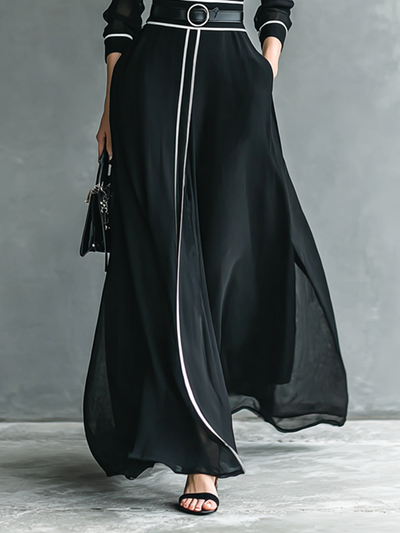 Abito Maxi in Chiffon con Collo Alto
