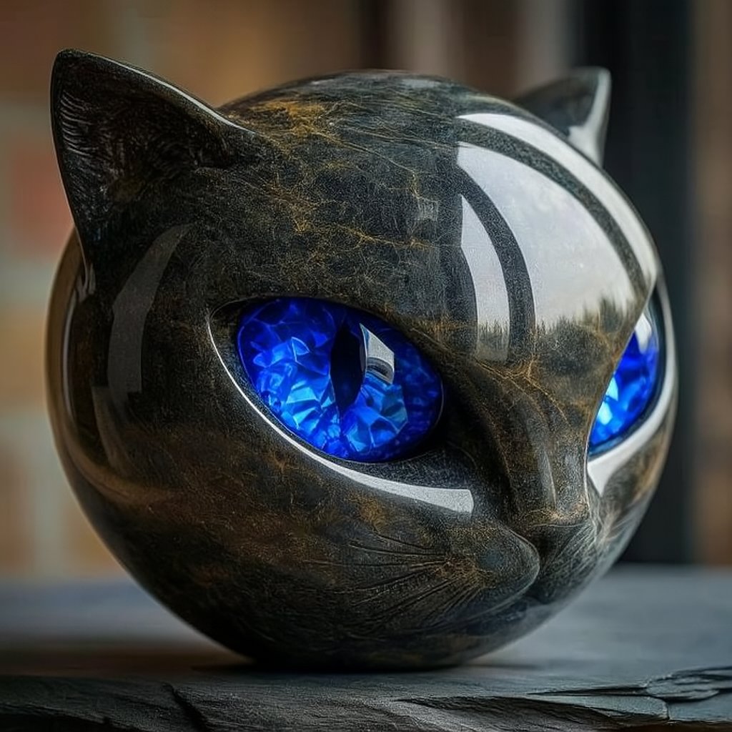 Scultura felina mistica in marmo levigato