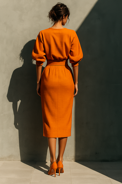 Set di Gonna Midi Vibrante in Cotone Arancione